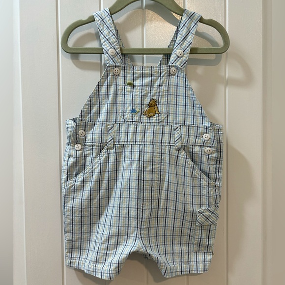 Disney Other - Vintage Disney Winnie The Pooh Plaid Overalls Shorts Size 6 Months
